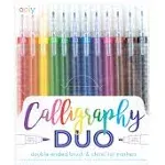 Ooly Calligraphy Duo - 12 Double Ended Calligraphy Pens for Writing & Hand Lettering, Dual Tip Calligraphy Pens for Beginners or Kids has 1 Brush Tip & 1 Chisel Tip Calligraphy Pen in Classic Colors