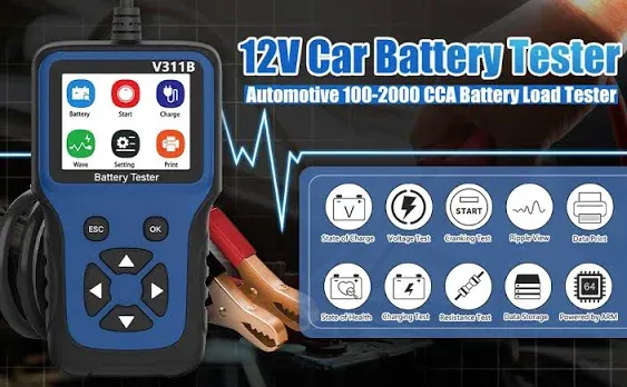 Battery Tester 12V Car Battery Tester 100-2000 CCA Battery Tester Automotive Battery Load Tester Cranking Charging System Test Scan Tool Alternator Tester Battery for Car Truck Motorcycle SUV ATV Boat