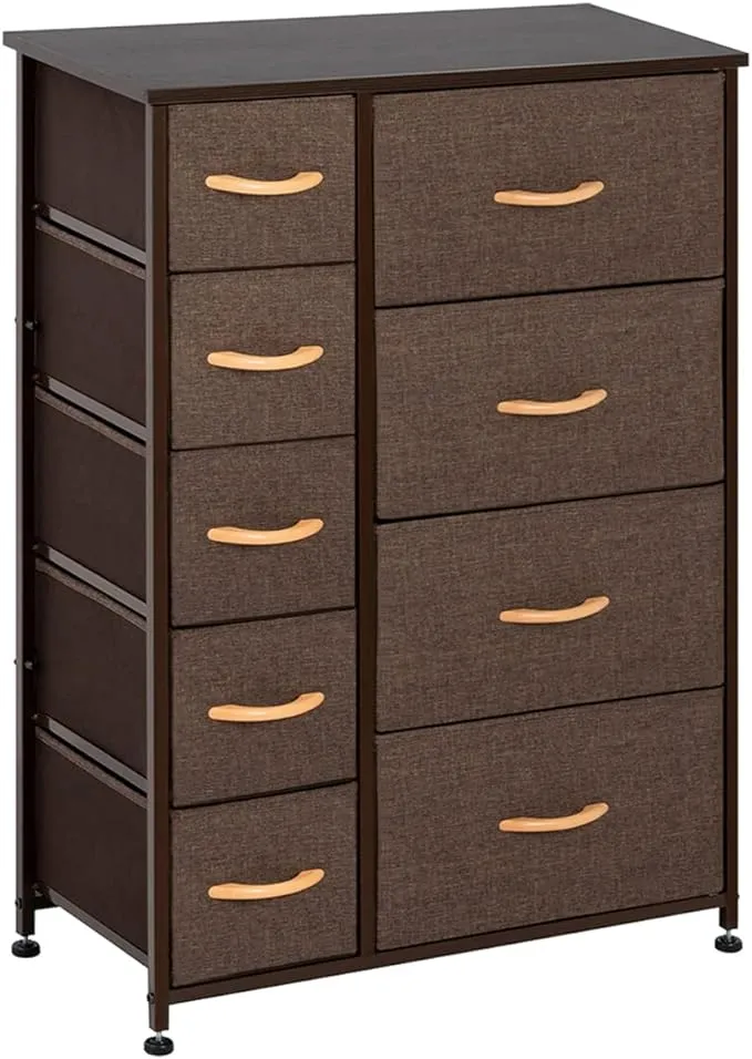 VredHom 9 Drawers Dresser Fabric Storage Units Organizer Tower - Brown - 9-Drawer