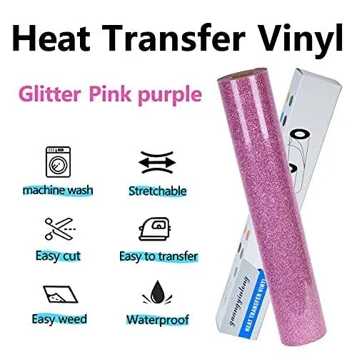 guangyintong Glitter Purple Pink Heat Transfer Vinyl HTV Rolls, 12" x 8ft Iron on Vinyl for T-Shirts Glitter Purple Pink HTV Vinyl for All Cutter Machines Easy to Cut & Weed for Heat Vinyl Design