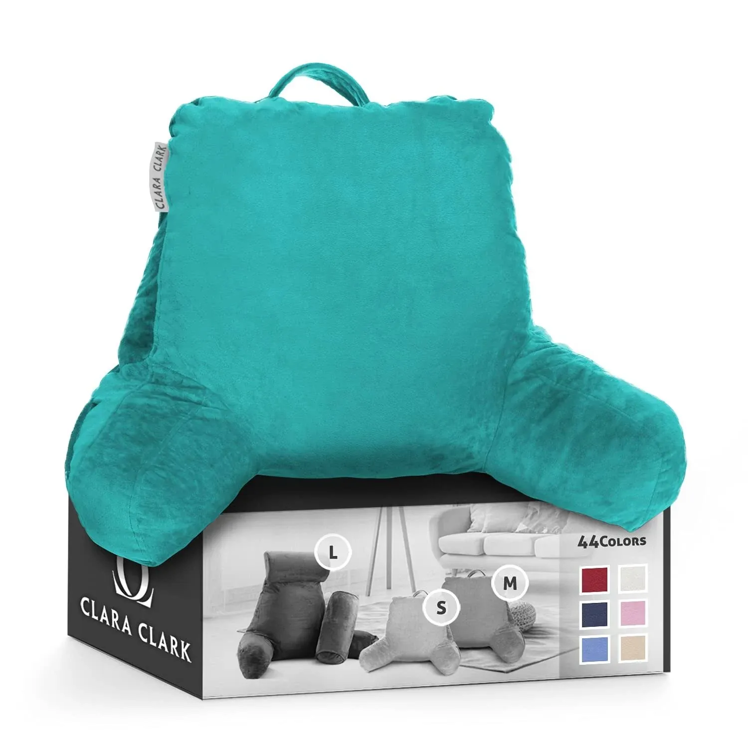 Clara Clark Bed Rest Reading Pillow with Arms and Pockets, for Kids Teens & Adults - Premium Shredded Memory Foam TV Pillow, Medium, Teal