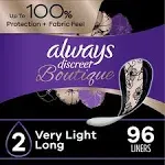 Always Discreet Boutique Incontinence Liners, Very Light Absorbency, Long Length, 96 Ct