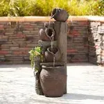 Four Pot Rustic Outdoor Floor Water Fountain 39 1/4 High with LED Light Cascading Decor for Garden Patio Backyard Deck Home Lawn Porch House Relaxation Exterior Balcony - John Timberland