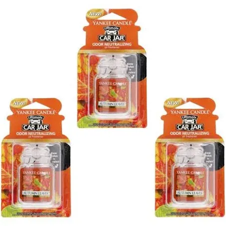 Yankee Candle Autumn Leaves Car Jar Ultimate Hanging Odor Neutralizing Air Freshener Scent (Pack of 3)