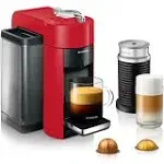 DeLonghi Nespresso Vertuo Coffee Maker and Espresso Machine with Aeroccino Milk Frother - Shiny Red