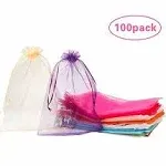 100 Pack 8x12 Inches Organza Gif Bags 10 Mixed Solid Colors for Toys Candy Choco