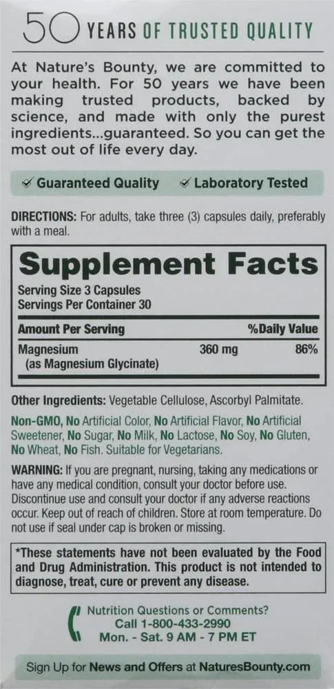 Nature's Bounty Advanced Magnesium Glycinate Capsules