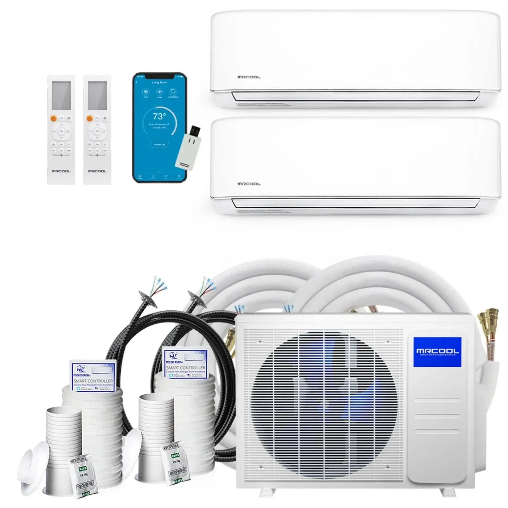 MRCOOL DIY Mini Split - 21,000 BTU 2 Zone Ductless Air Conditioner and Heat Pump with 25 ft. Install Kit, DIYM227HPW00C07