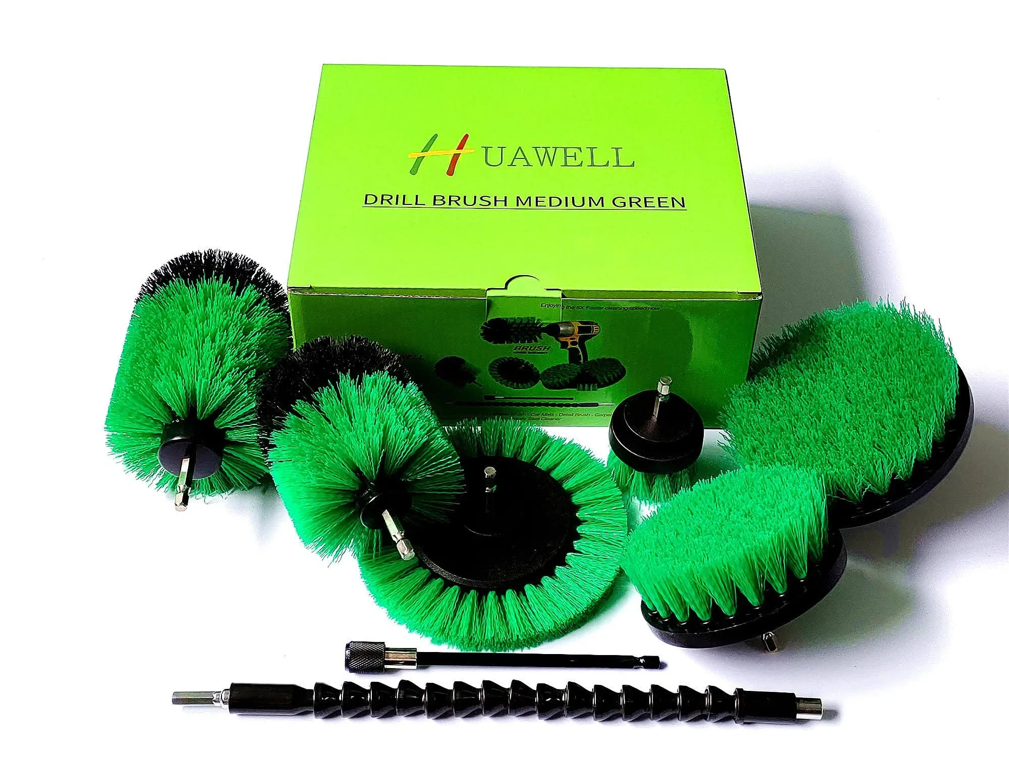 HUAWELL Drill Brush with Long Attachment Set Green Kitchen Cleaning Brushes A...