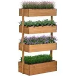 Outsunny Vertical Garden Planter, Wooden 4 Tier Planter Box, Self-Draining with Non-Woven Fabric for Outdoor Flowers, Vegetables and Herbs, Orange