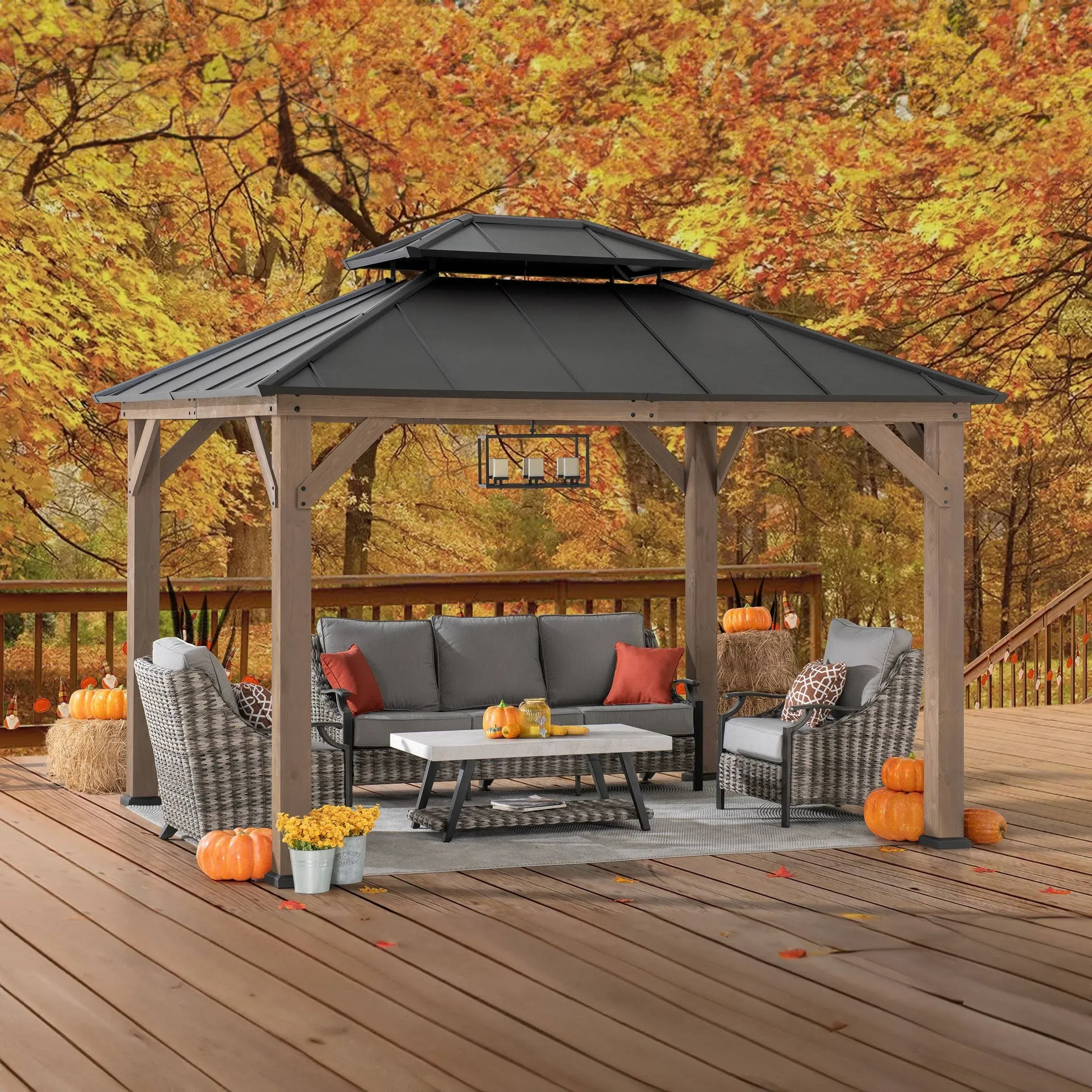 Sunjoy 10 ft. x 12 ft. Cedar Framed Steel Hardtop Gazebo