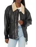 Hudson Jeans Women's Oversized Leather Bomber Jacket - Black - Size Medium