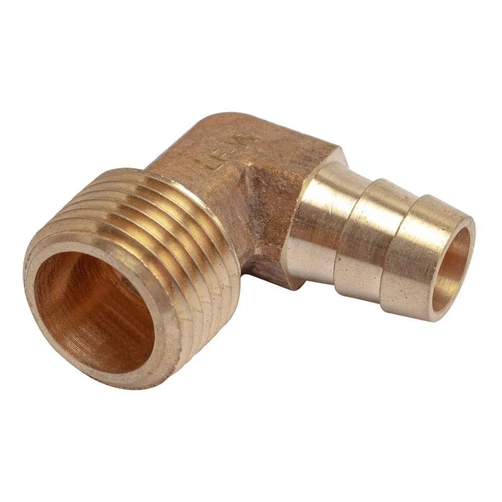 LTWFITTING Lead Free 90 Deg Elbow Brass Barb Fitting 1/2 Inch Hose Barb x 1/2 Inch Male NPT Thread Fuel Boat Water (Pack of 5)