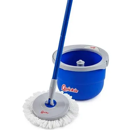 Quickie Microfiber Spin Mop and Wringing Bucket Floor Cleaning System, Gray, Wet/Dry Usage on Hardwood/Title/Vinyl/Laminate Floors in Home/Kitchen/Lobby/Restaurant