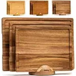 SMIRLY Wooden Cutting Boards for Kitchen - Acacia Cutting Board Set with Holder, Wood Cutting Board Set, Cutting Board Wood, Wooden Chopping Board, W