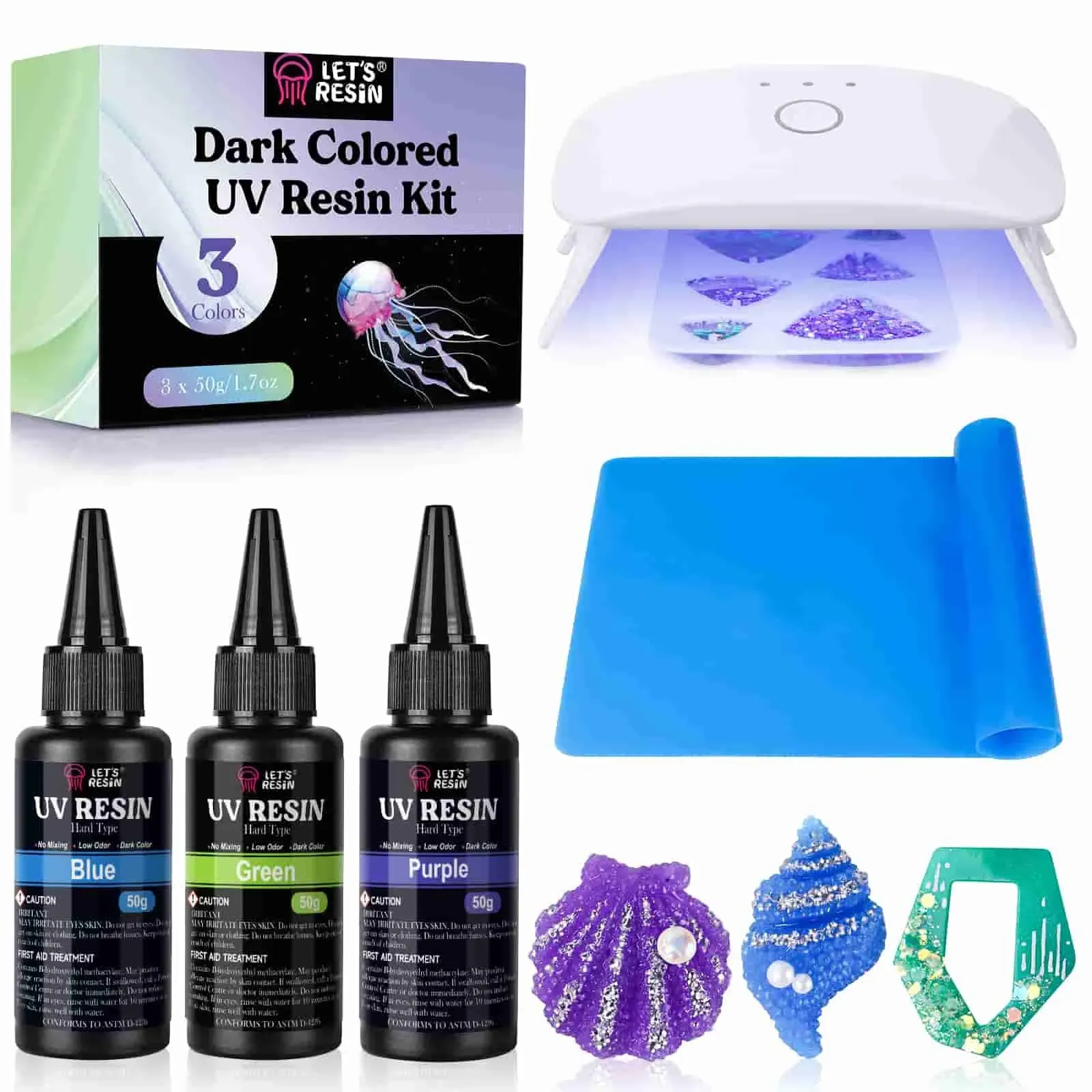 3 Colors UV Resin Kit with Light&Silicone Mat