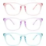 Blue Light Blocking Glasses for Women Men, 3-Pack Fashion Square Fake Nerd Eyeglasses Frame Anti UV Ray Filter Computer Gaming Glasses (Pink+purple+blue)