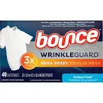 Bounce WrinkleGuard Dryer Sheets, Outdoor Fresh, Mega - 40 Sheets