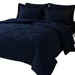 Queen Bed in a Bag 7 Pieces Comforter Set with Comforter and Sheets Navy Blue Al