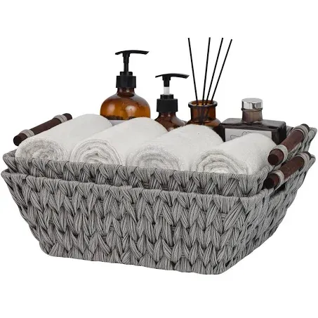 GRANNY SAYS 2-Pack Wicker Storage Baskets, Wicker Baskets for Organizing, Waterproof Wicker Basket with Handles, Storage Baskets for Shelves, Gray