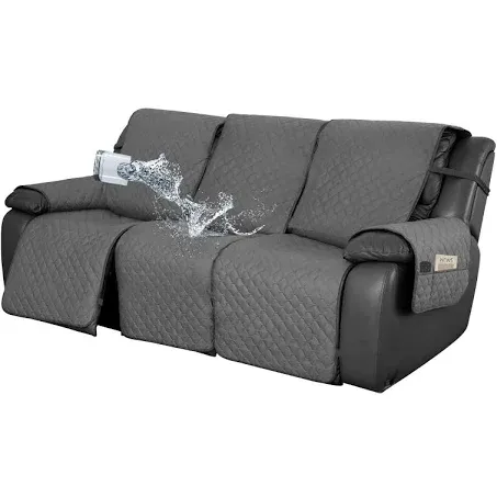 Easy-Going Waterproof Recliner Sofa Cover with Pocket, 1-Piece Reversible Couch Cover for 3 Seat Recliner, Washable Protector with Elastic Straps for Dogs (Recliner Sofa, Gray/Light Gray)