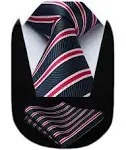 HISDERN Stripe Tie Mens Ties with Pocket Square Set Classic 3.4'' Silk Formal Necktie Handkerchief for Business Wedding