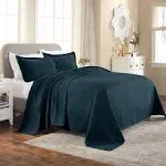 Superior Basket Weave Matelassé Cotton Bedspread Set Deep Sea / Full