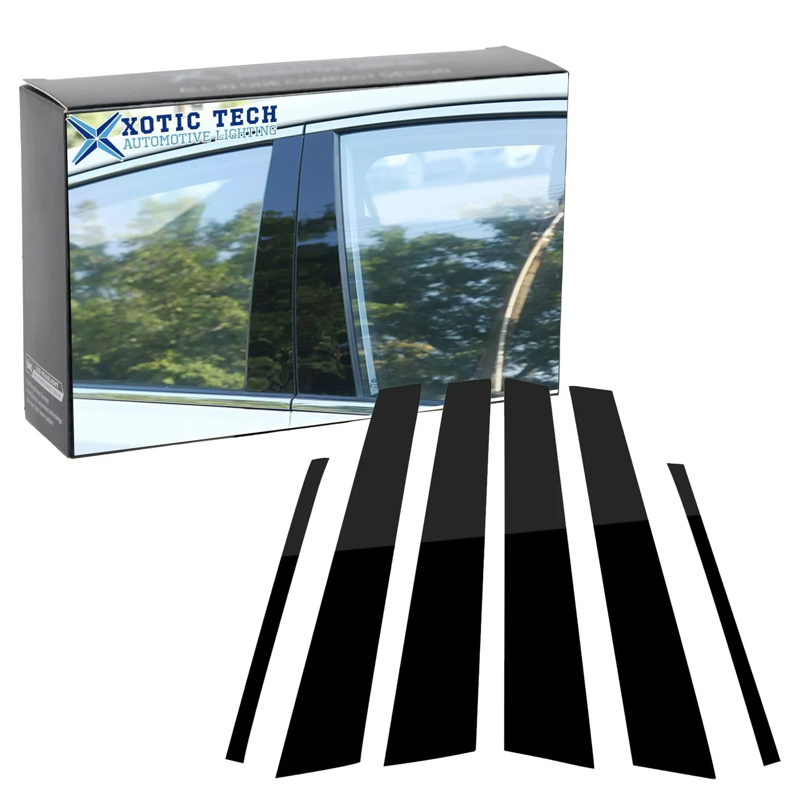 Xotic Tech Pillar Post Side Door Window Cover Trim Pre-Cut Molding, Compatible with Honda Civic Sedan 8th Gen 2006-2011 (Glossy Black)