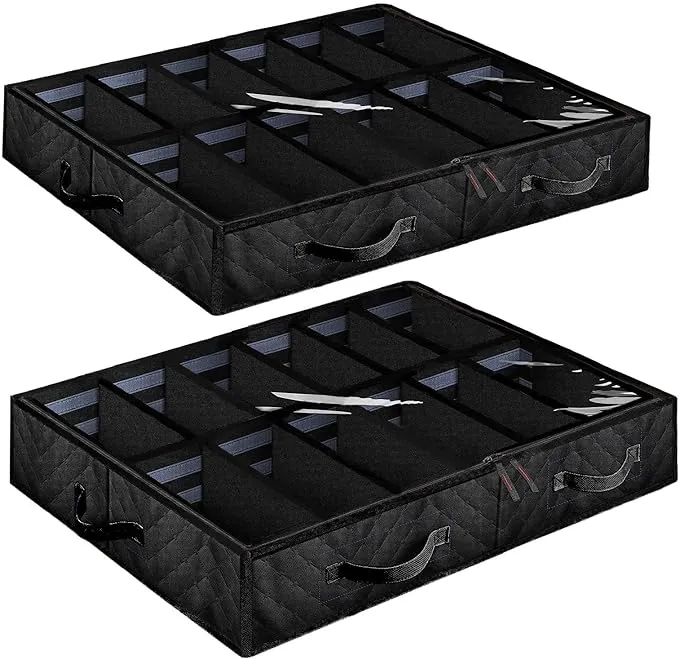 Anyoneer Set of 2 Under Bed Shoe Storage 2 Black, Black