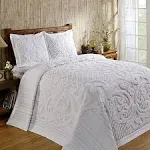 Better Trends Bedspread 100% Cotton Chenille Bedspreads Coverlet Luxurious Medallion Pattern Bedspread Queen Size 102" X 110" Soft Lightweight White Tufted All Season Bedding Ashton Collection