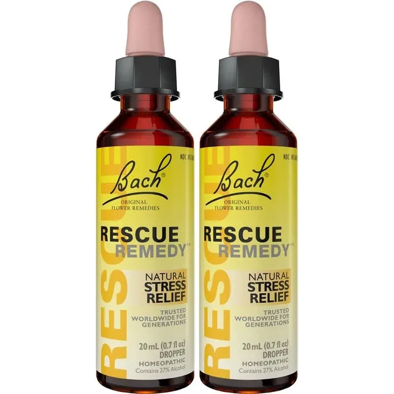 Bach Rescue Remedy Dropper, Natural Stress Relief, Homeopathic Flower Essence, Vegan, Gluten & Sugar-Free, Non-Habit Forming, 2 Pack, 20ml ea