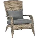 Outsunny Patio Wicker Adirondack Chair, Outdoor All-Weather Rattan Fire Pit Chair w/ Soft Cushions, Tall Curved Backrest and Comfortable Armrests for