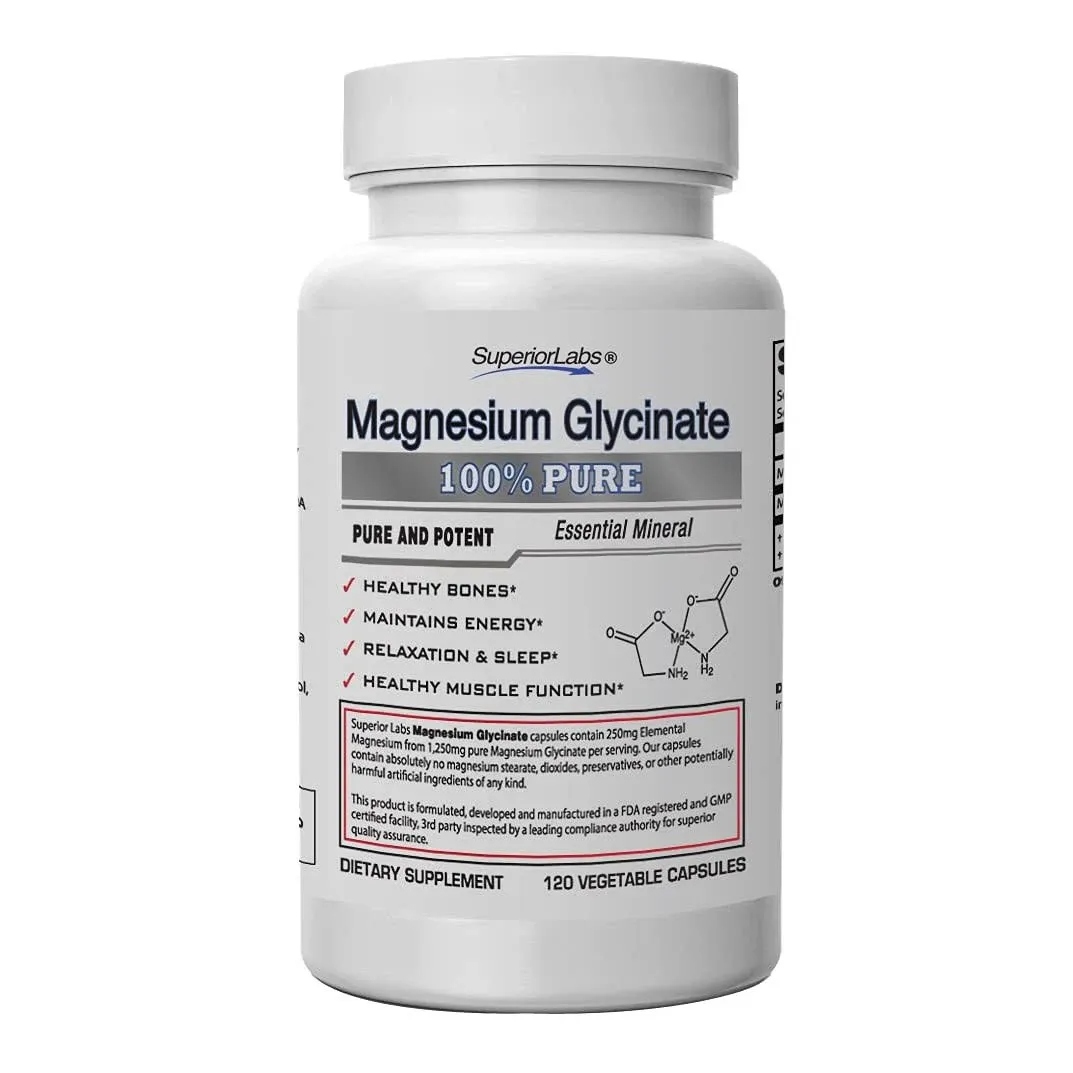 Superior Labs - Magnesium Glycinate - 1250 mg, 120 Vegetable Capsules - Essentia