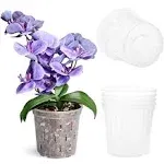 TRUEDAYS 4 Pack Orchid Pots with Holes, 6 inch Clear Plastic Pots for Plants, Flowers