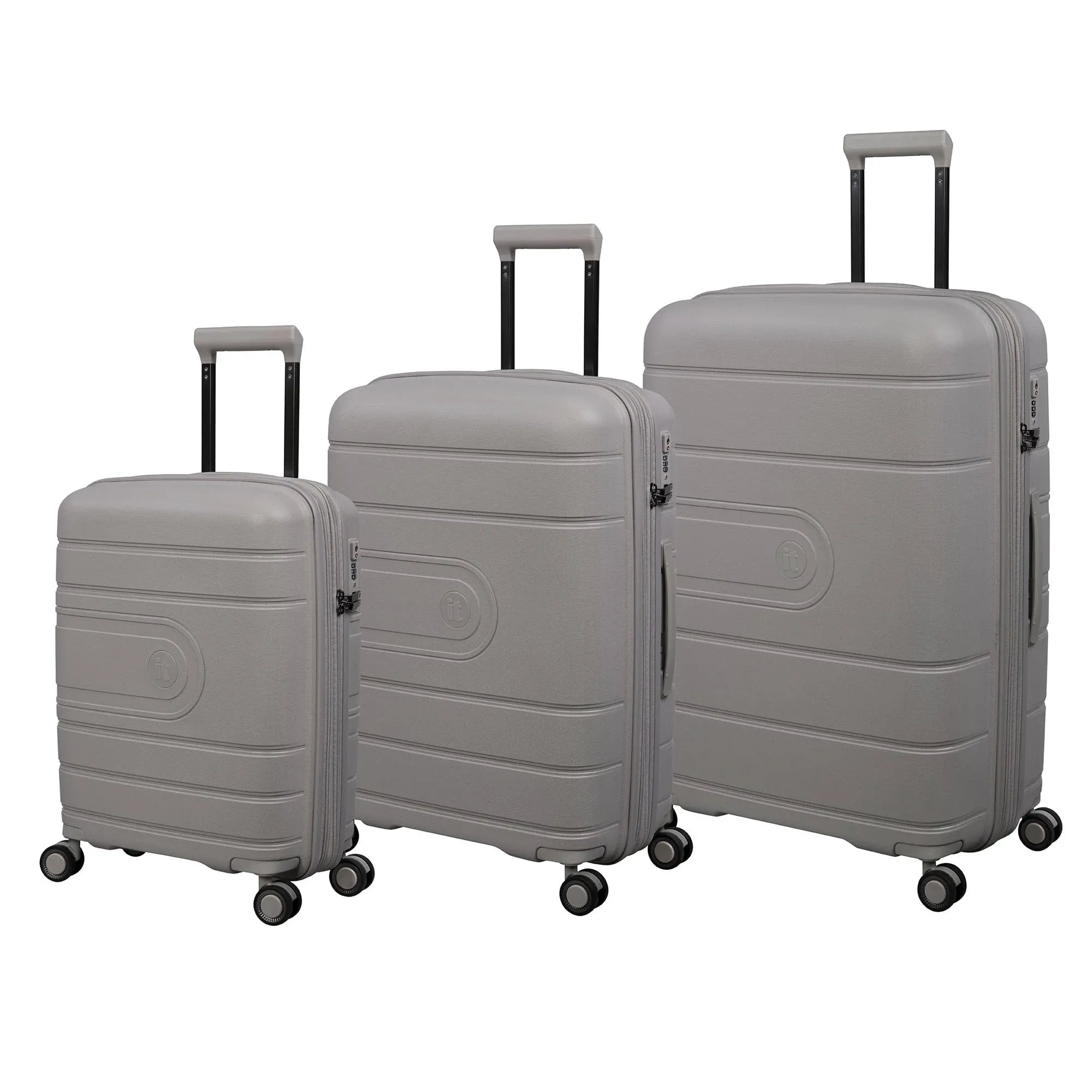 It Luggage Eco Tough 3 Piece Hardside 8 Wheel Expandable Spinner, Silver lining, 3 PC Set