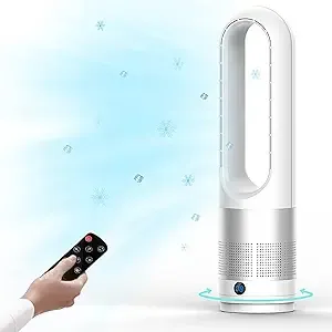 KIAMI Bladeless Cooling Fan, 22 inch Tower Fan, 80° Oscillating Pedestal Fan with Remote Control, 8 Speeds, 8H Timer, LED Display with Auto Off, Portable Quiet Cooling Fan for Bedroom, Home, Office