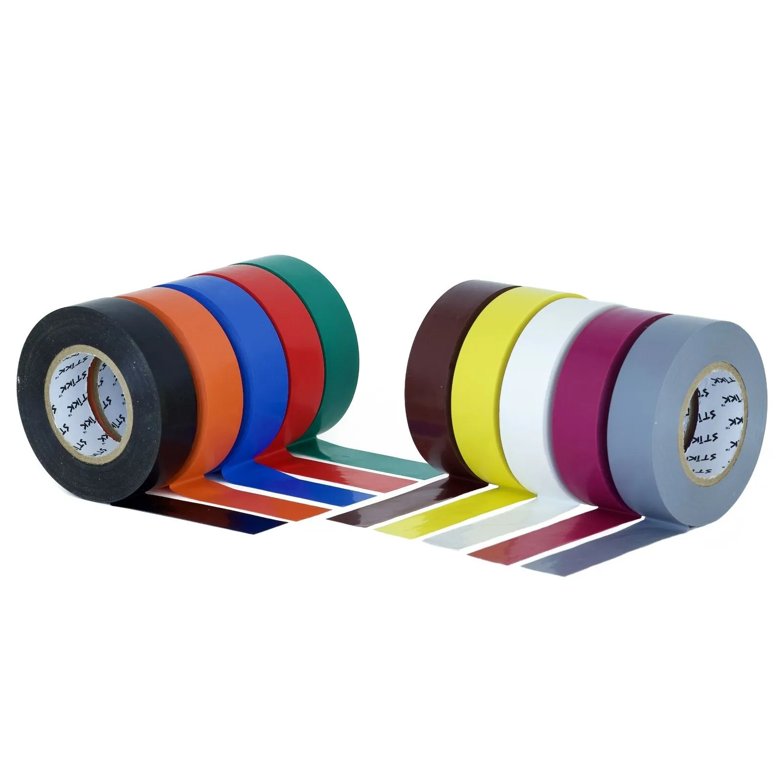 Stikk Electrical Tape - 3/4'' x 22 Yards - Multi Color Electric Tape for Contractors - Wire Tape - Electrical Wiring, Cable Insulation, Circuit Wiring - Heavy-Duty Waterproof Electrical Tape - 10 Pk