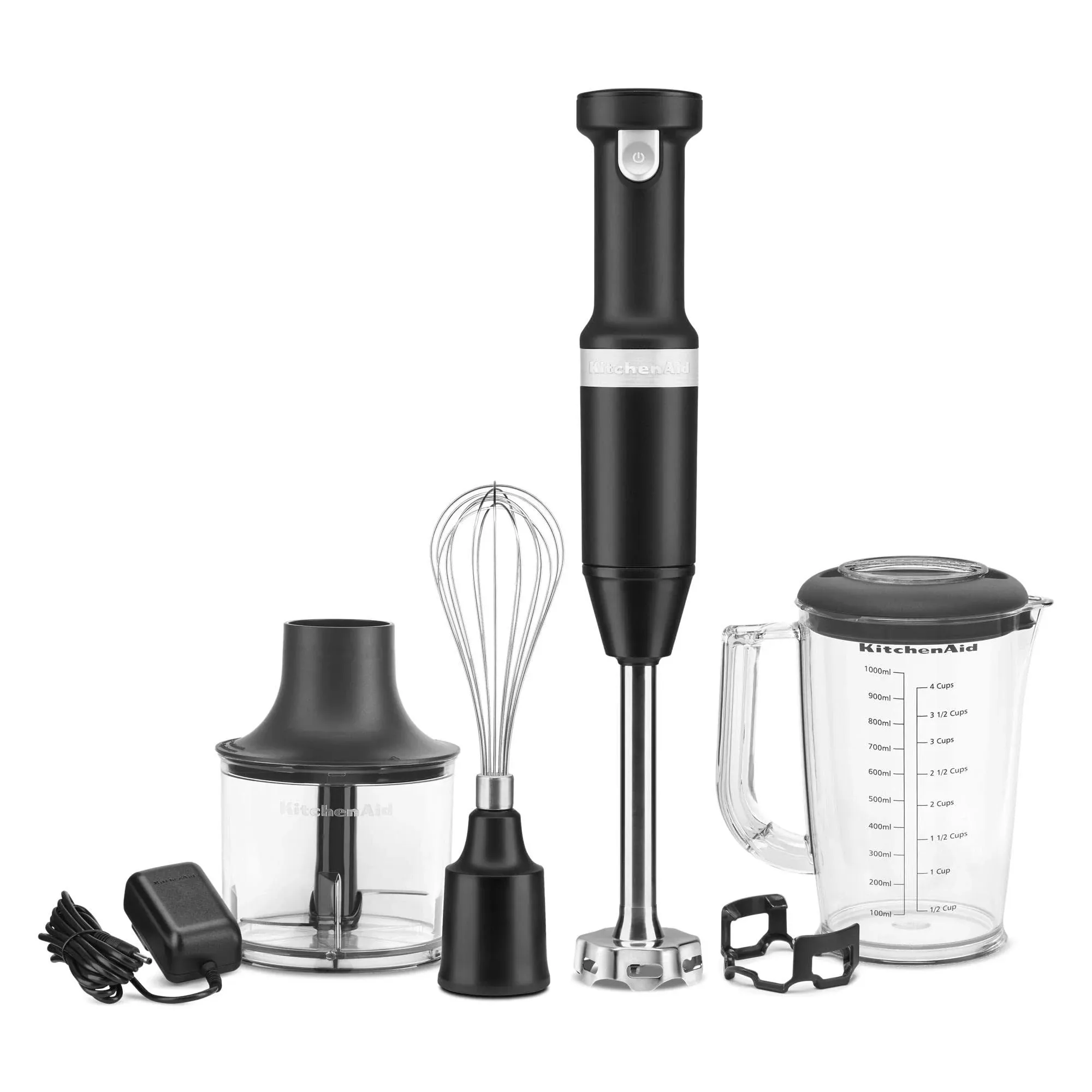 Cordless Variable Speed Passion Red Hand Blender with Chopper and Whisk attachment