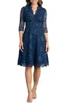 Kiyonna Women's Mademoiselle Lace Cocktail Dress with Sleeves - Navy Blue