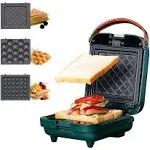 GeBogy 3-in-1 Sandwich Waffle Eggette Maker Portable Cooking Non-Stick Coated Detachable Bakeware Plates Electric Panini Press Double-Sided Heating