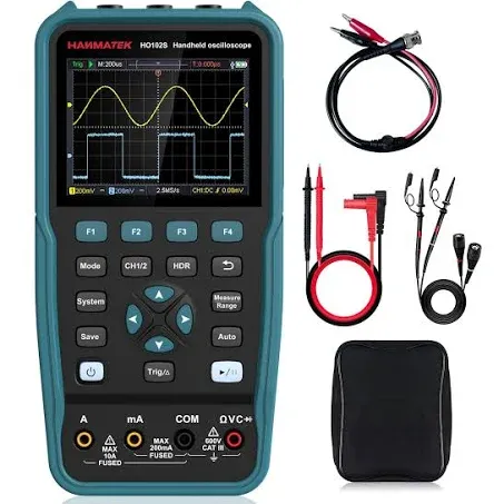 HANMATEK HANMATEK 100MHz HO102/HO102S 3-in-1 Handheld Oscilloscope Multimeter Waveform Generator 10,000wfms/s 3.5" TFT USB Type-C Best Professional to