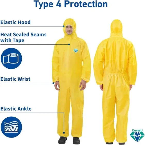 Medtecs Hazmat Suits - 6 Sizes Options - Disposable Coveralls Suit, Medical Protective Coverall PPE Hazmat Suits