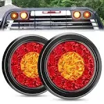 Nilight 2pcs 4 inch Round Red Amber LED Trailer Tail Lights 16LEDs w/Flush Mount Grommet IP67 Waterproof Stop Brake Turn Signal Running Tail Light