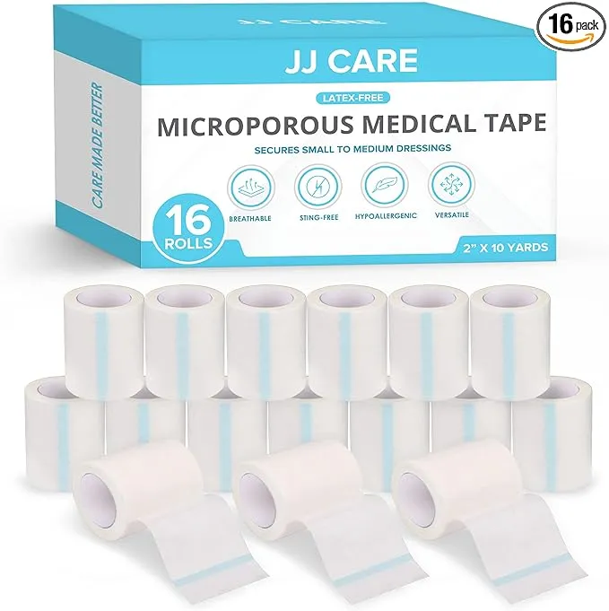 JJ Care Microporous Tape [Pack of 16], 2” x 10 Yards, Breathable Paper Tape ...