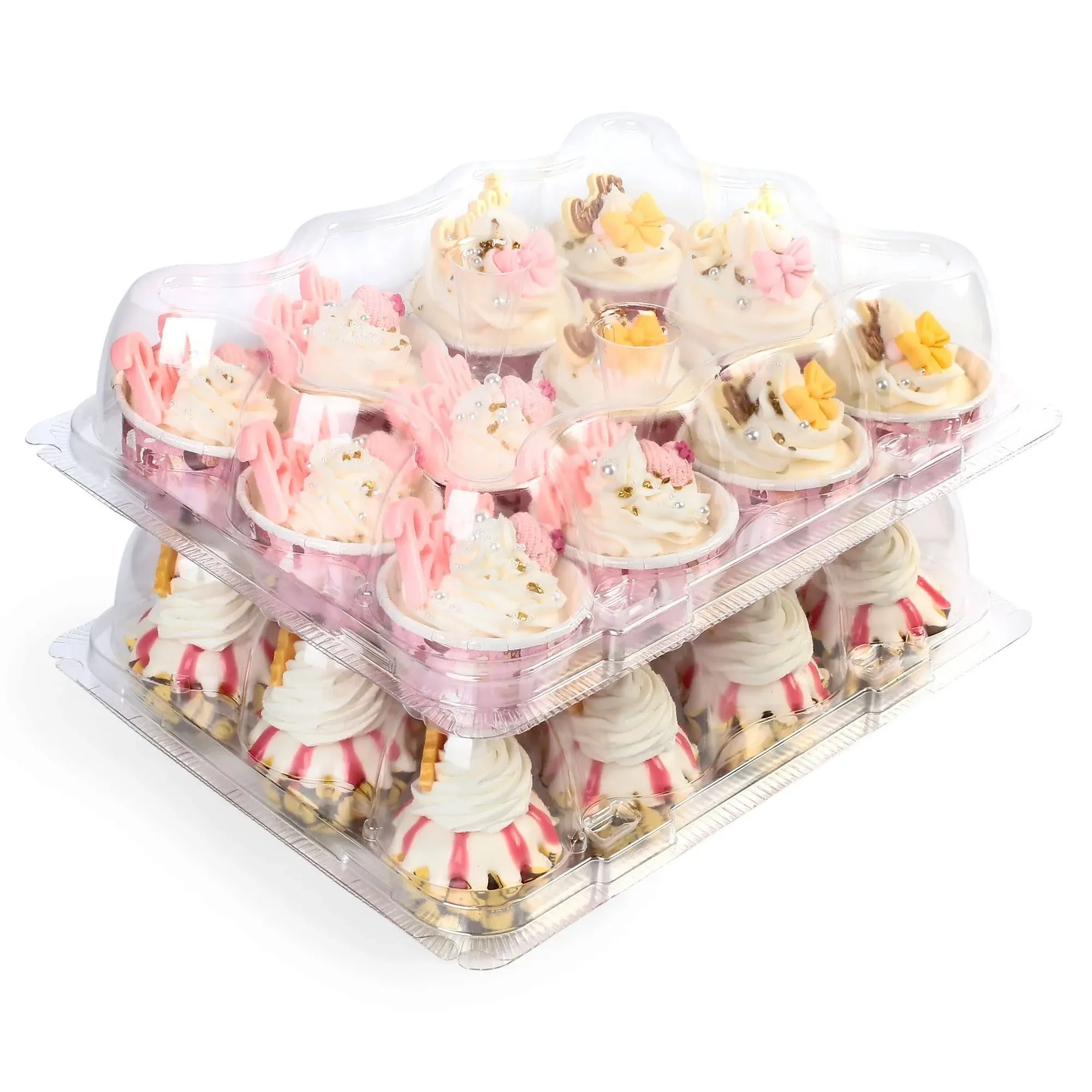 LotFancy Mini Cupcake Containers, 12 Count, 40 Pack, Clear Plastic Cupcake Holder with 480 Mini Cupcake Liners, Dozen Disposable Mini Cupcake Carriers with Detachable Lid