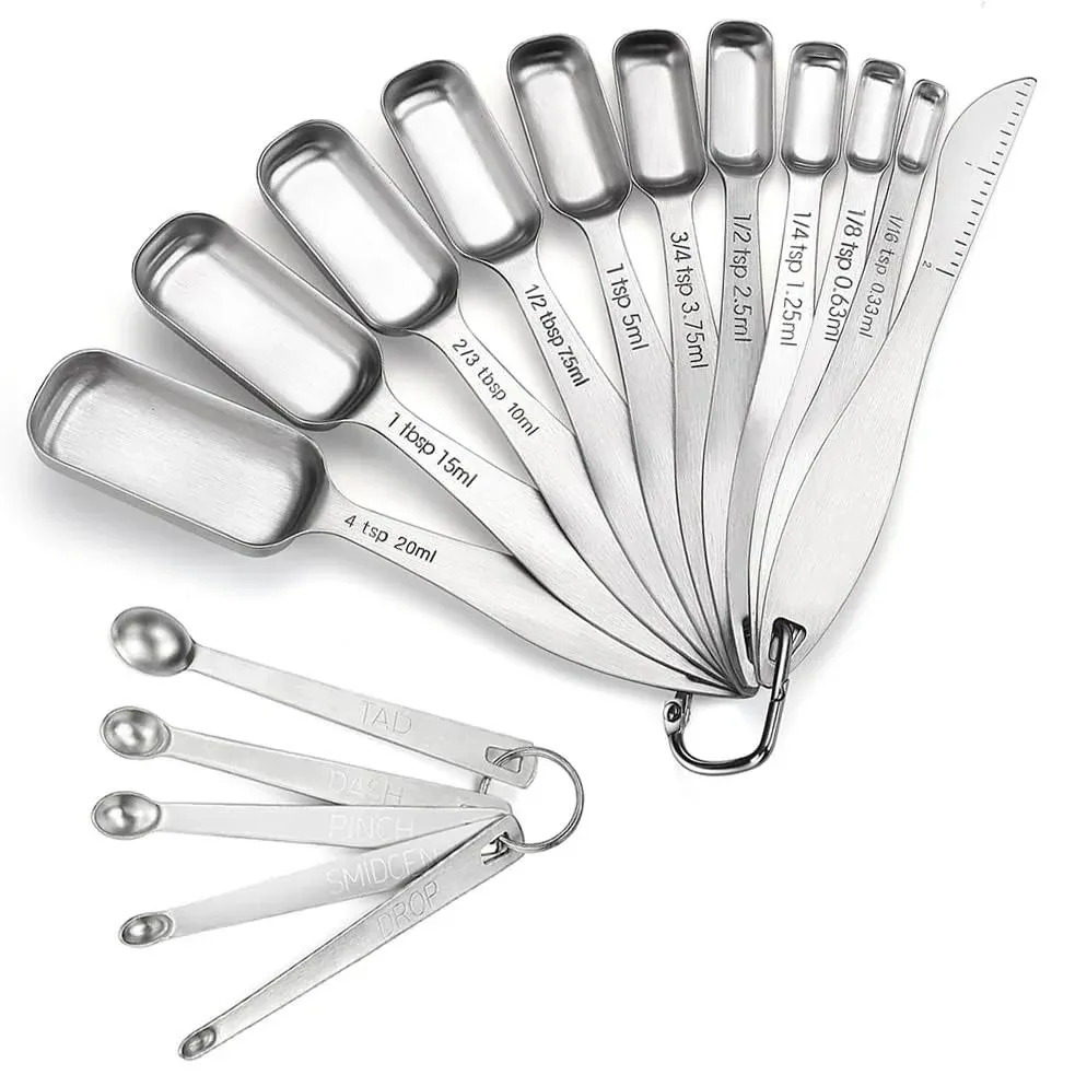 18/8 Stainless Steel Measuring Spoons Set of 16 Piece, Includes 10 Narrow Mea...