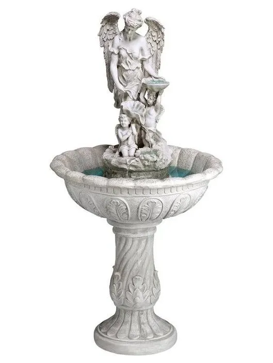 Heavenly Moments Angel Sculptural Fountain: Antique Stone Finish