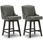 Chita 26 inch Swivel Upholstered Faux Leather Counter Stool Set of 2, Bar Stool with Back, Retro Gray, Size: One Size