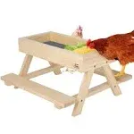 Solution4Patio Chickenic Table Handmade Wooden Picnic Table Chicken Feeder, Duck Feeder, Mesh Bottom, Easy to Clean and Fill, 15.7&quot; W x 14.9&quot; D x