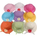 Girls Sunflower Straw Tea Party Hat Set (9 Pcs Assorted Colors)